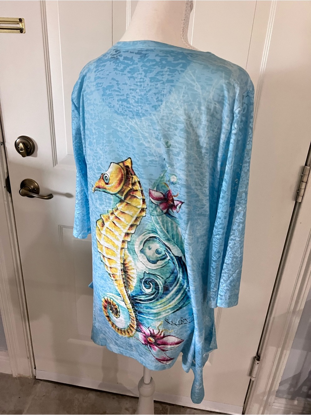 Light Blue Sequin Seahorse Tee - Picture 6 of 11
